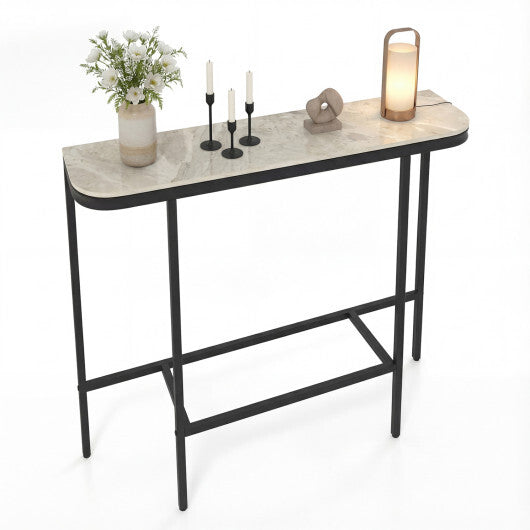 Console Table 44-Inch Entryway Table with Faux Marble Tabletop and Heavy-Duty Metal Frame-Gray W2B