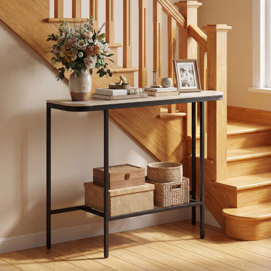 Console Table 44-Inch Entryway Table with Faux Marble Tabletop and Heavy-Duty Metal Frame-Gray W2B