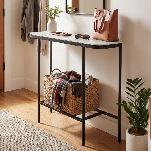 Console Table 44-Inch Entryway Table with Faux Marble Tabletop and Heavy-Duty Metal Frame-Gray W2B