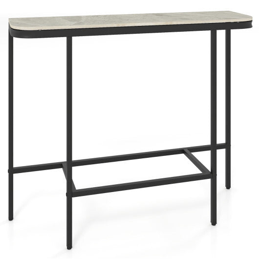 Console Table 44-Inch Entryway Table with Faux Marble Tabletop and Heavy-Duty Metal Frame-Gray W2B