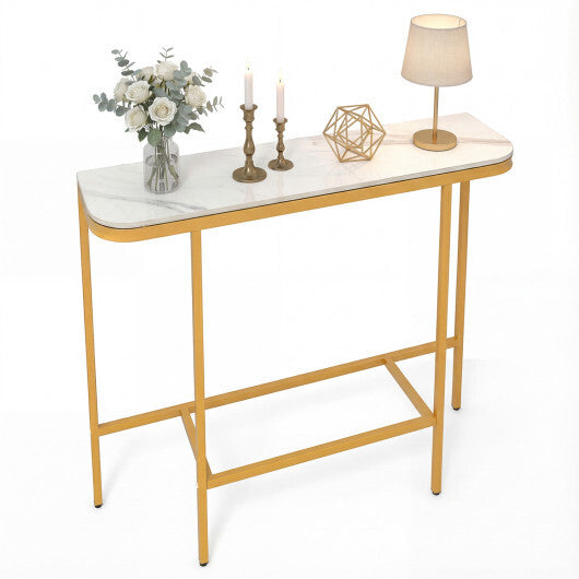 Console Table 44-Inch Entryway Table with Faux Marble Tabletop and Heavy-Duty Metal Frame-Gray W2B