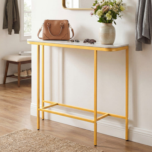 Console Table 44-Inch Entryway Table with Faux Marble Tabletop and Heavy-Duty Metal Frame-Gray W2B