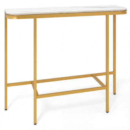 Console Table 44-Inch Entryway Table with Faux Marble Tabletop and Heavy-Duty Metal Frame-Gray W2B