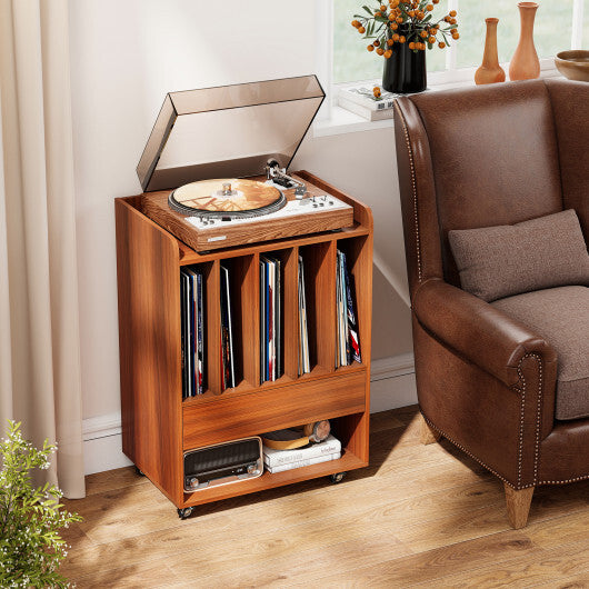 Record Player Stand Turntable Stand with Drawer and Record Holder-White W2B