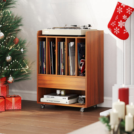 Record Player Stand Turntable Stand with Drawer and Record Holder-White W2B