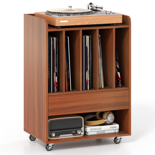 Record Player Stand Turntable Stand with Drawer and Record Holder-White W2B