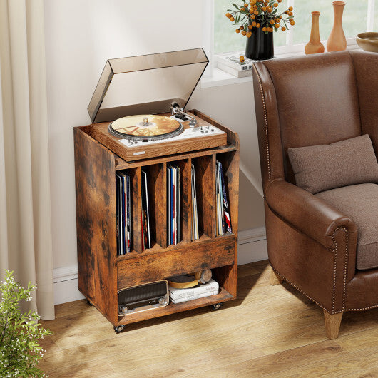 Record Player Stand Turntable Stand with Drawer and Record Holder-White W2B