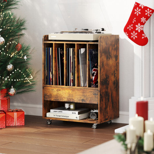 Record Player Stand Turntable Stand with Drawer and Record Holder-White W2B