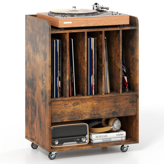 Record Player Stand Turntable Stand with Drawer and Record Holder-White W2B