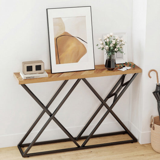 55 Inch Console Table with Solid Metal Frame and Storage-Wood W2B