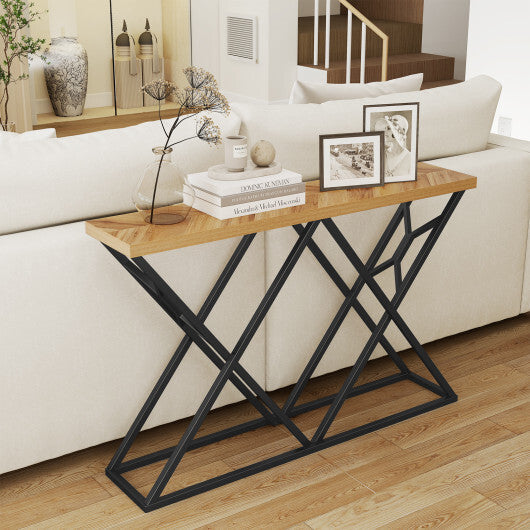 55 Inch Console Table with Solid Metal Frame and Storage-Wood W2B