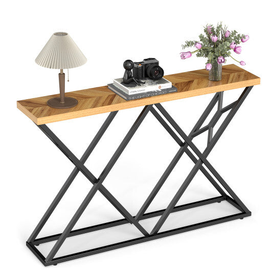 55 Inch Console Table with Solid Metal Frame and Storage-Wood W2B