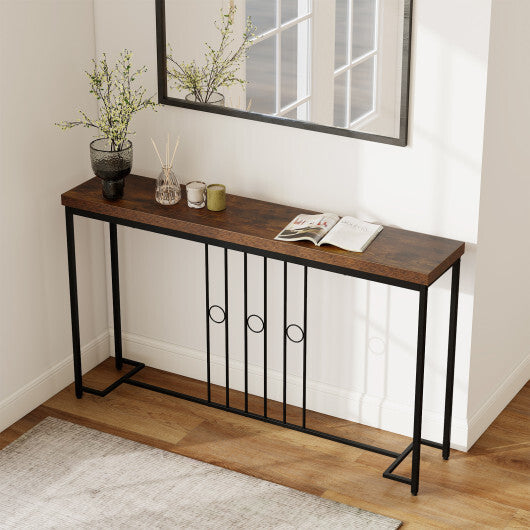 55" Industrial Console Table with H-Shaped Base-Brown W2B