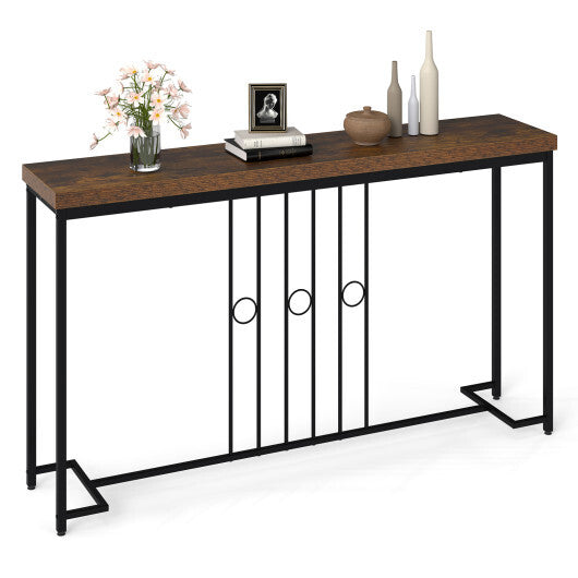 55" Industrial Console Table with H-Shaped Base-Brown W2B