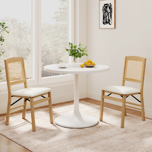 Folding Dining Chairs Set of 2 Rubber Wood Chairs with Linen Padded Seat-Natural