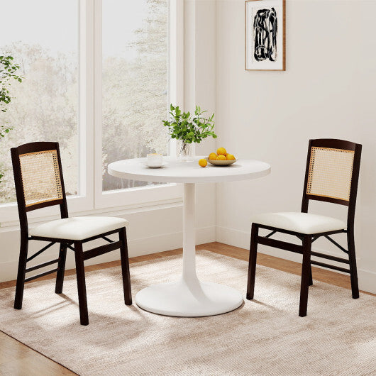 Folding Dining Chairs Set of 2 Rubber Wood Chairs with Linen Padded Seat-Natural
