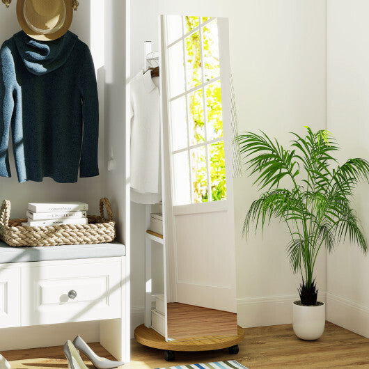 Coat Rack with Full Length Mirror Freestanding Coat Tree with 3 Hooks-Walnut