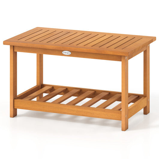 Patio Acacia Wood Coffee Table 2-Tier Rectangular Center Table