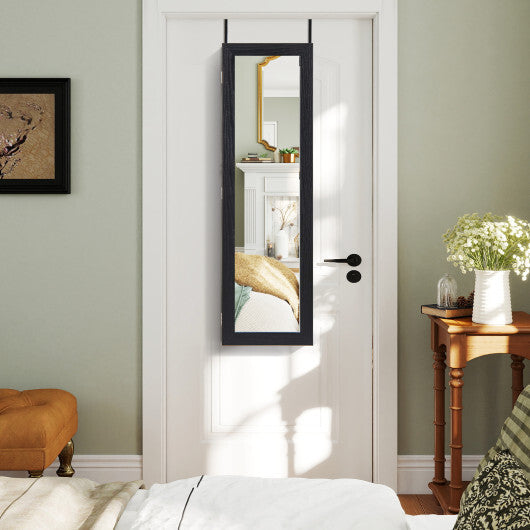 Jewelry Cabinet Wall or Door Mounted Jewelry Armoire with Full-Length Mirror-Black W2B