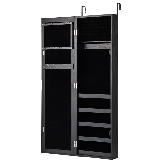 Jewelry Cabinet Wall or Door Mounted Jewelry Armoire with Full-Length Mirror-Black W2B