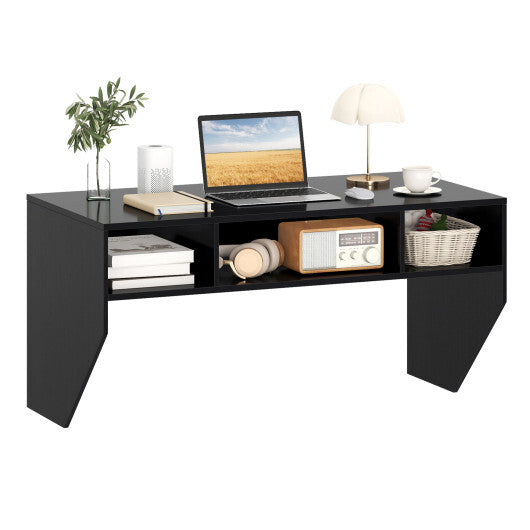 Wall-Mounted Computer Desk Floating Laptop Desk with 3 Storage Compartments-Black