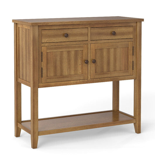 Mid-Century Console Table Wood Coffee Bar Buffet Sideboard with 2 Drawers-Walnut