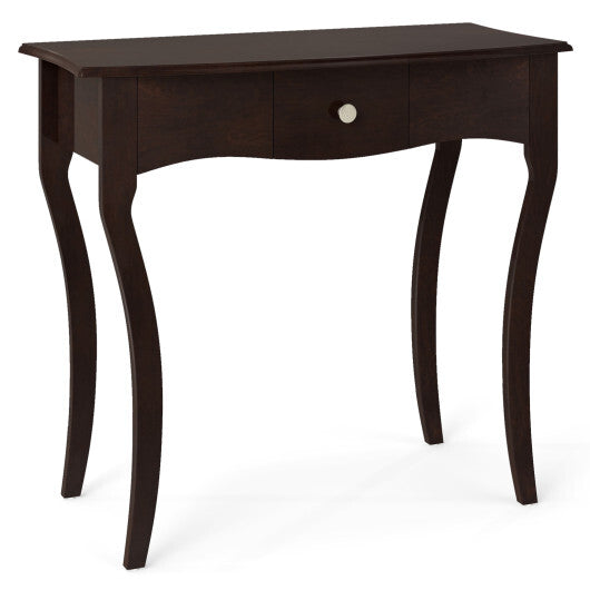 Console Table with Drawer and Solid Wood Frame-Espresso