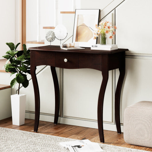 Console Table with Drawer and Solid Wood Frame-Espresso