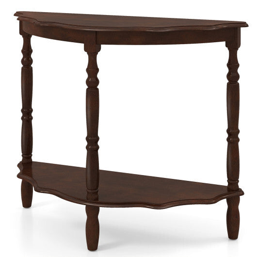 42 Inch Half Moon Console Table with Shelf and Rubber Wood Legs-Espresso W2B