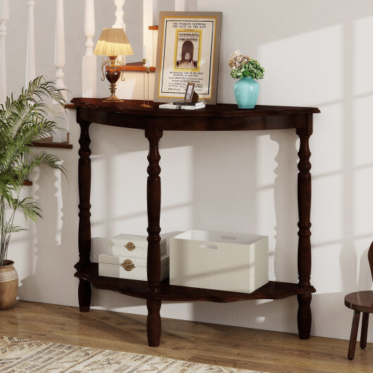42 Inch Half Moon Console Table with Shelf and Rubber Wood Legs-Espresso W2B