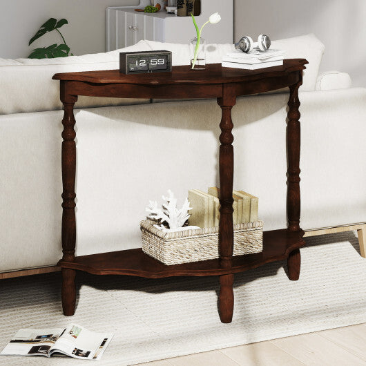 42 Inch Half Moon Console Table with Shelf and Rubber Wood Legs-Espresso W2B