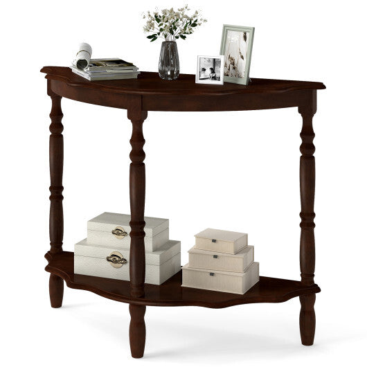 42 Inch Half Moon Console Table with Shelf and Rubber Wood Legs-Espresso W2B