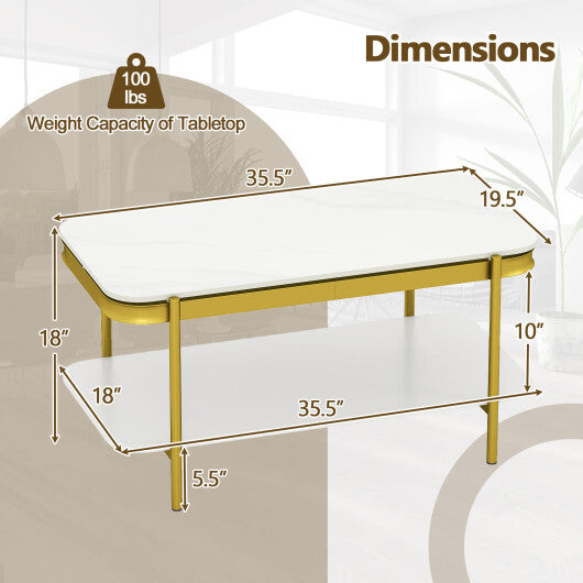 2-Tier Modern Rectangular Coffee Table with Sintered Stone Top-White W2B