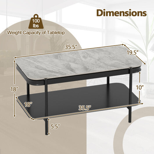 2-Tier Modern Rectangular Coffee Table with Sintered Stone Top-White W2B