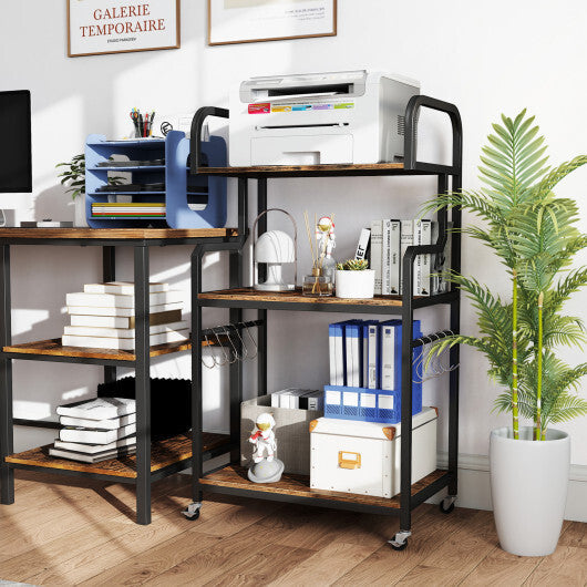 3-Tier Rolling Printer Stand Home Office Large Printer Cart with Storage Shelves-Rustic Brown W2B