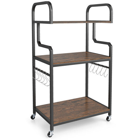 3-Tier Rolling Printer Stand Home Office Large Printer Cart with Storage Shelves-Rustic Brown W2B