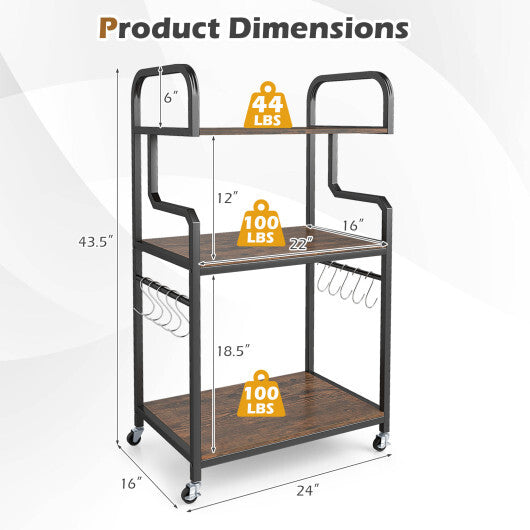 3-Tier Rolling Printer Stand Home Office Large Printer Cart with Storage Shelves-Rustic Brown W2B