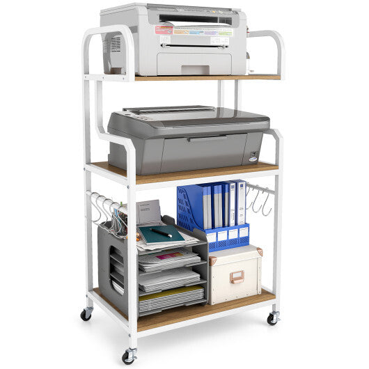 3-Tier Rolling Printer Stand Home Office Large Printer Cart with Storage Shelves-Rustic Brown W2B