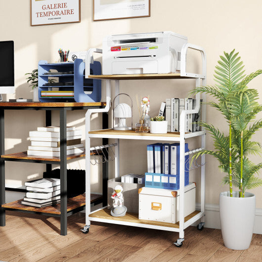 3-Tier Rolling Printer Stand Home Office Large Printer Cart with Storage Shelves-Rustic Brown W2B