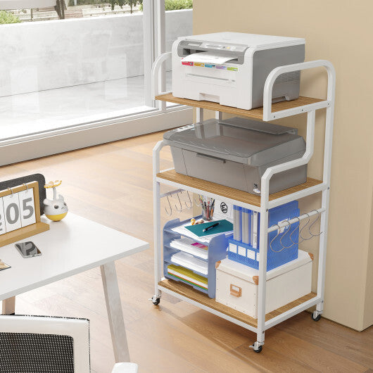 3-Tier Rolling Printer Stand Home Office Large Printer Cart with Storage Shelves-Rustic Brown W2B
