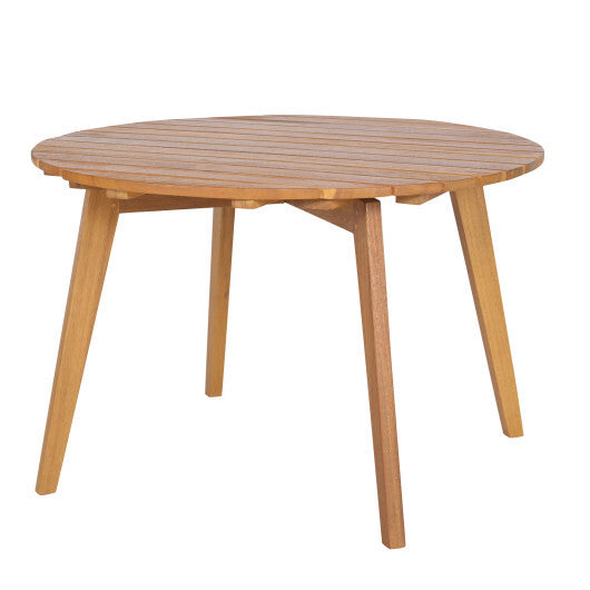 Round Outdoor Acacia Wood Side Table with Slatted Tabletop