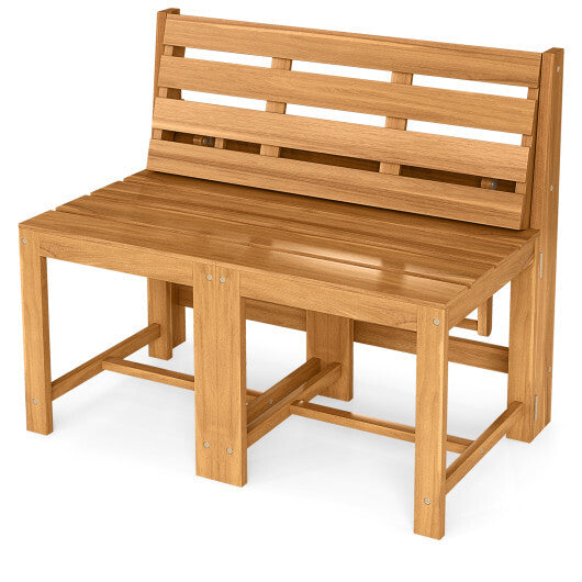 3-in-1 Outdoor Acacia Wood Loveseat Bench Furniture with Slatted Seat W2B
