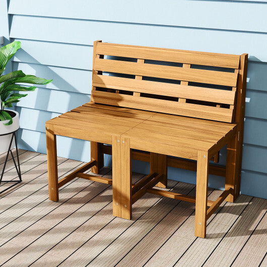3-in-1 Outdoor Acacia Wood Loveseat Bench Furniture with Slatted Seat W2B
