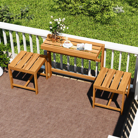 3-in-1 Outdoor Acacia Wood Loveseat Bench Furniture with Slatted Seat W2B
