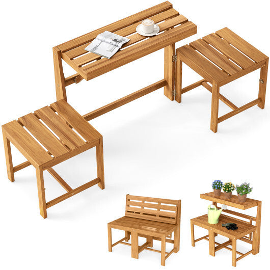 3-in-1 Outdoor Acacia Wood Loveseat Bench Furniture with Slatted Seat W2B