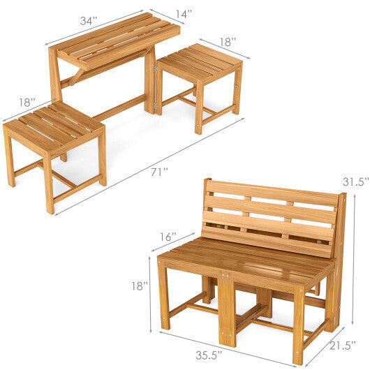 3-in-1 Outdoor Acacia Wood Loveseat Bench Furniture with Slatted Seat W2B