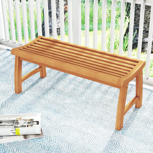 Teak Wood Outdoor Backless Bench with Contoured Slatted Seat W2B