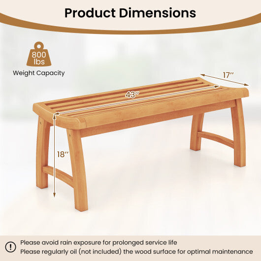 Teak Wood Outdoor Backless Bench with Contoured Slatted Seat W2B