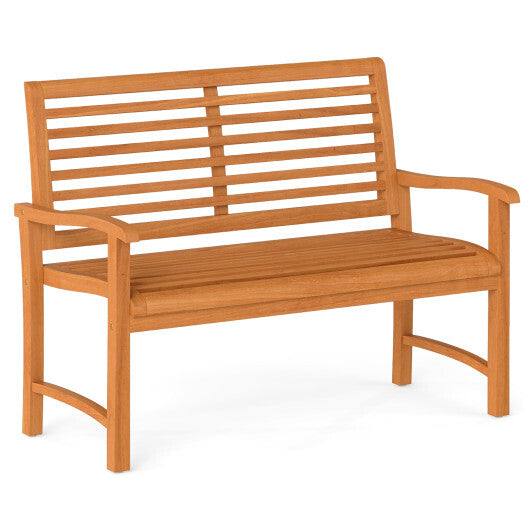 Teak Wood Outdoor Garden Bench with Slatted Backrest and Seat W2B