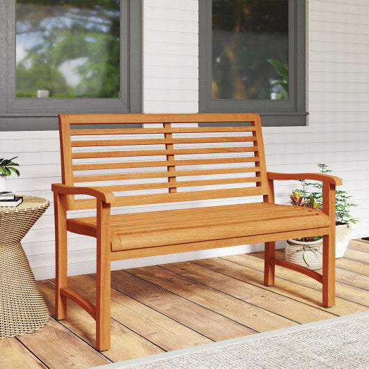 Teak Wood Outdoor Garden Bench with Slatted Backrest and Seat W2B